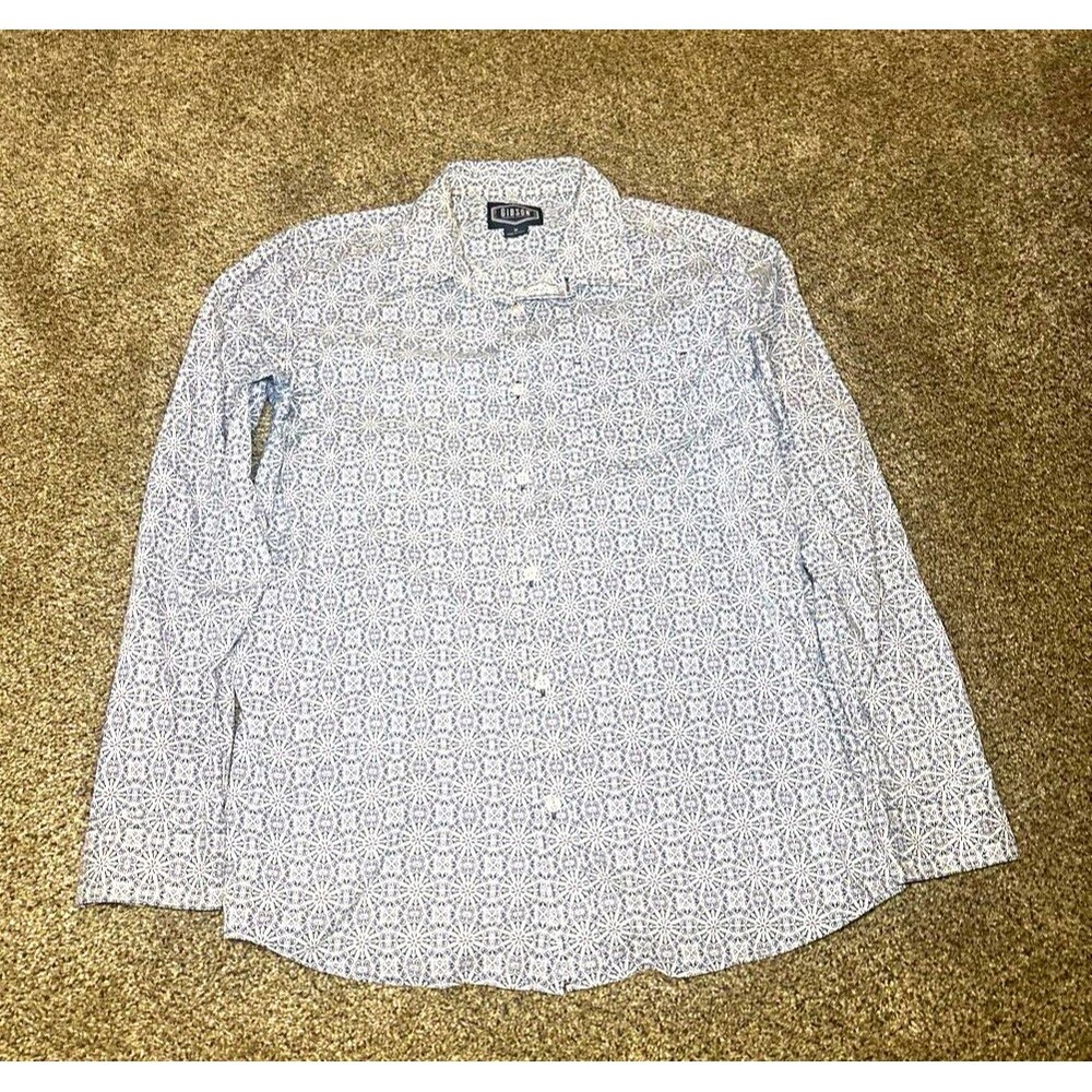 Gibson Men's M Geometric Cotton Woven Long Sleeve Button-Up Point Collar Shirt